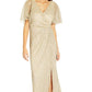 Adrianna Papell Women's Pleated Metallic Gown Brown Size 4