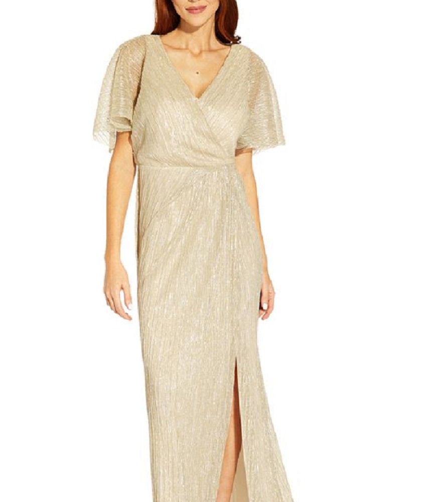 Adrianna Papell Women's Pleated Metallic Gown Brown Size 4