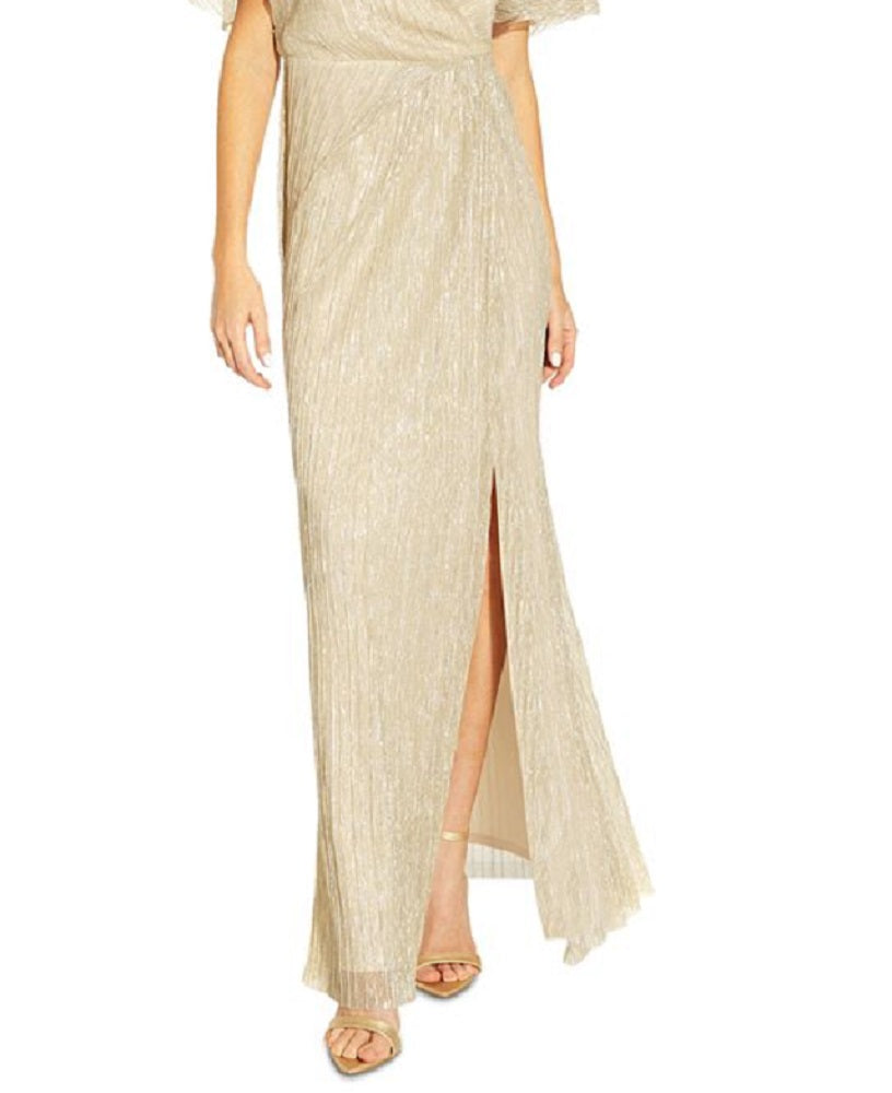 Adrianna Papell Women's Pleated Metallic Gown Brown Size 4