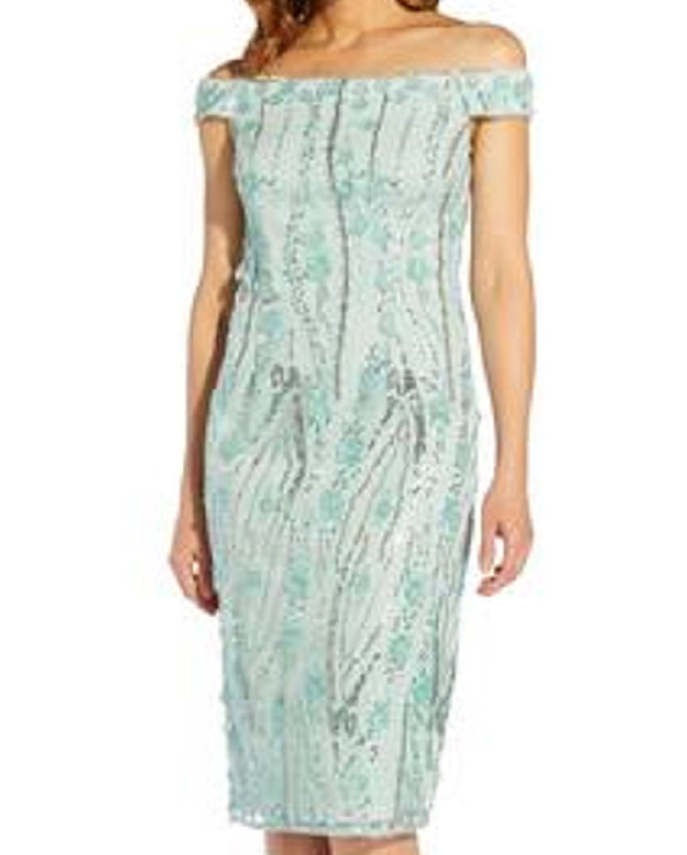 Adrianna Papell Women's Off The Shoulder 3 D Floral Dress Blue Size 2