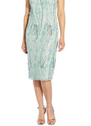 Adrianna Papell Women's Off The Shoulder 3 D Floral Dress Blue Size 2