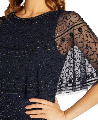 Adrianna Papell Women's Beaded Cape Cocktail Dress Blue Size 12