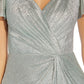 Adrianna Papell Women's Metallic Twist Front Gown Blue Size 18