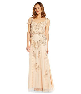 Adrianna Papell Women's Embellished Blouson Gown Brown Size 12