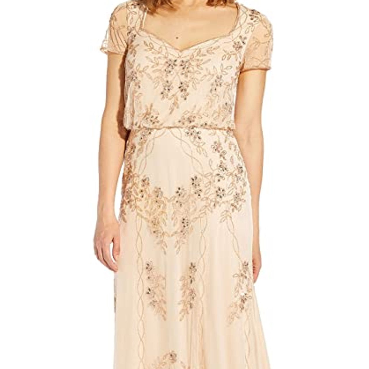 Adrianna Papell Women's Embellished Blouson Gown Brown Size 12