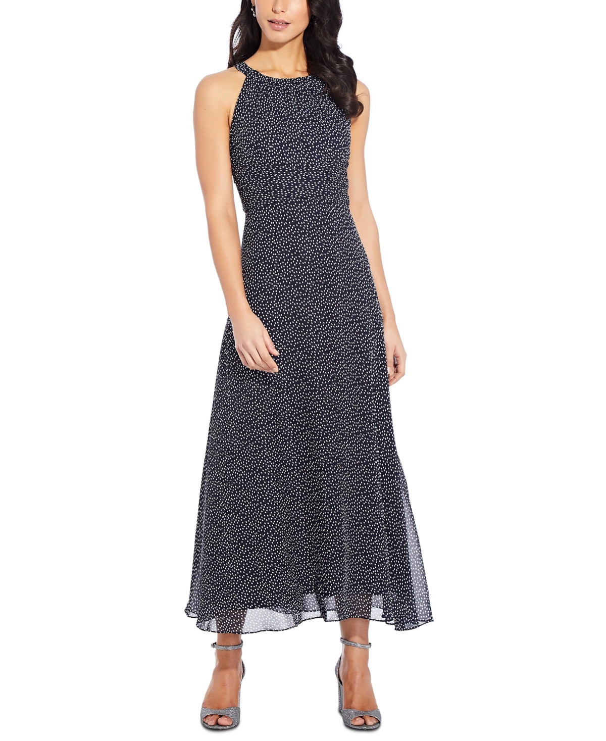 Adrianna Papell Women's Printed Chiffon Maxi Dress Blue Size 8Petite