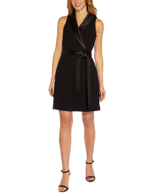 Adrianna Papell Women's Tuxedo Wrap Party Dress Black Size 14