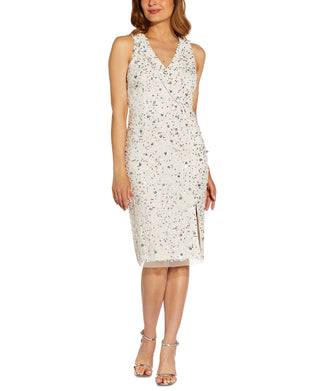 Adrianna Papell Women's Beaded Sheath Dress White Size 8