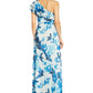Adrianna Papell Women's One Shoulder Clip Dot Gown Blue Size 4