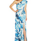 Adrianna Papell Women's One Shoulder Clip Dot Gown Blue Size 4