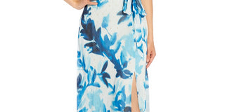 Adrianna Papell Women's One Shoulder Clip Dot Gown Blue Size 8