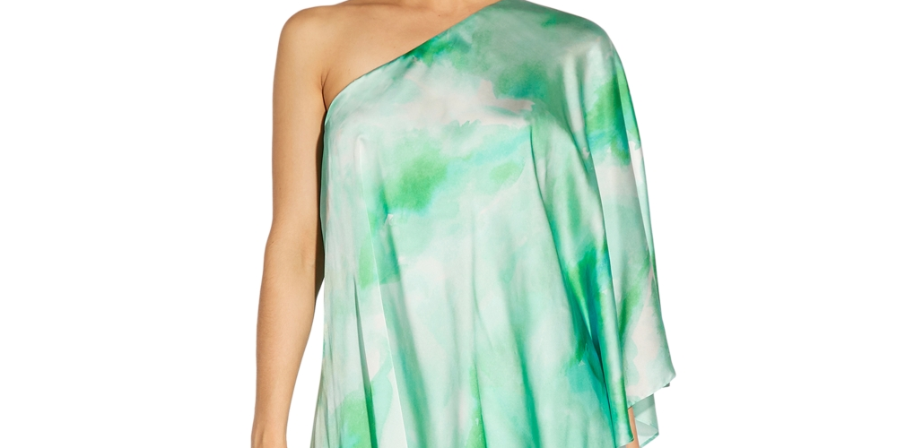 Aidan By Aidan Mattox Women's Printed One Shoulder Dress Green Size 14