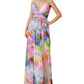 Aidan by Aidan Mattox Women's V Neck Printed Chiffon Gown Pink Size 2