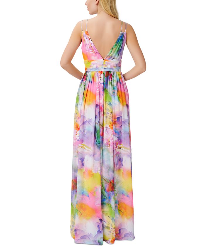 Aidan by Aidan Mattox Women's V Neck Printed Chiffon Gown Pink Size 2