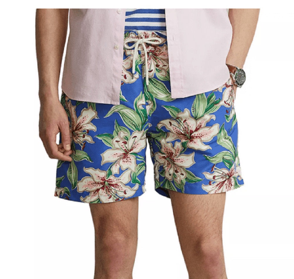 Polo Ralph Lauren Men's Traveler Floral Classic Swim Trunks Blue Size XX-Large