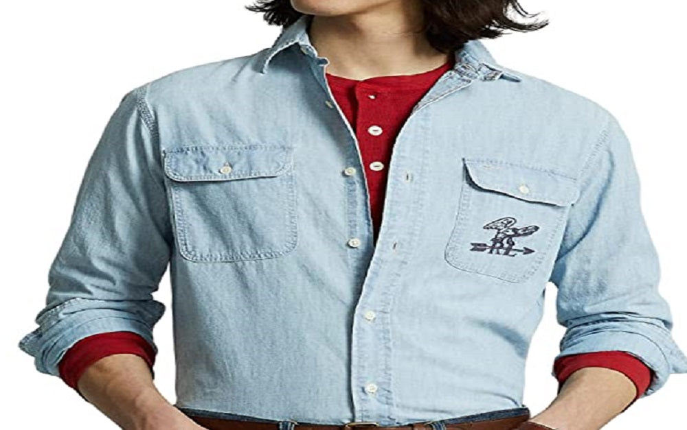 Polo Ralph Lauren Men's Classic Fit Flag Chambray Workshirt Blue Size XX-Large