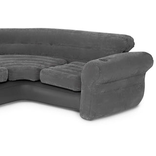 Intex Corner Sofa L-Shaped Inflatable Home Lounge Couch with Cupholders, Gray