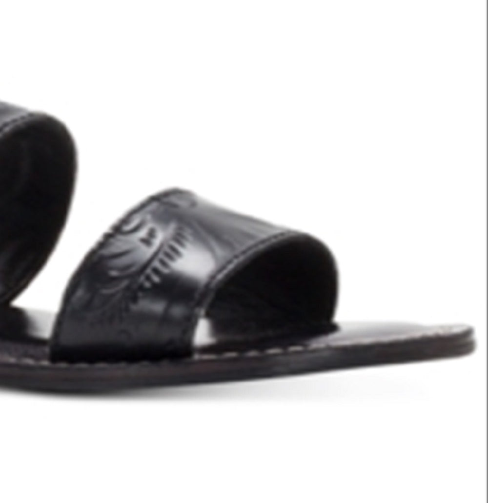 Patricia Nash Women's Flair Leather Open Toe Casual Slide Sandals Black Size 5.5M