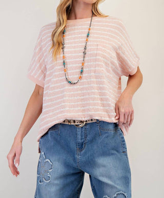 Easel - Short Sleeve Textured Stripe Knit Top