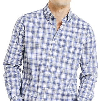Nautica Men's Navtech Moisture Wicking Performance Stretch Plaid Shirt Blue Size Large