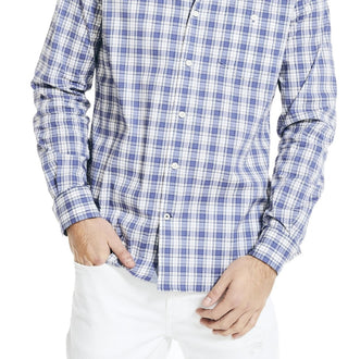 Nautica Men's Navtech Moisture Wicking Performance Stretch Plaid Shirt Blue Size Large