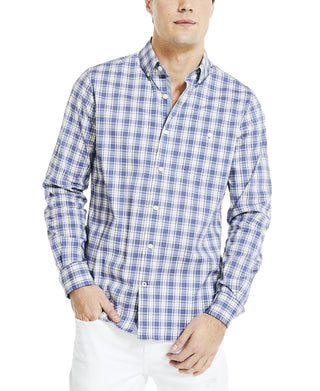 Nautica Men's Navtech Moisture Wicking Performance Stretch Plaid Shirt Blue Size Large