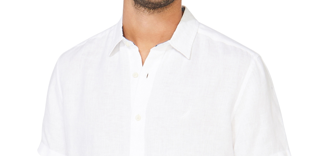 Nautica Men's Classic Fit Solid Linen Short Sleeve Shirt White Size X-Large