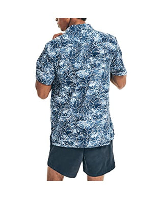 Nautica Men's Stretch Cotton Floral Print Short Sleeve Shirt Blue Size X-Small