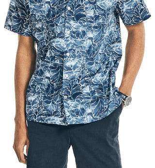 Nautica Men's Stretch Cotton Floral Print Short Sleeve Shirt Blue Size Large