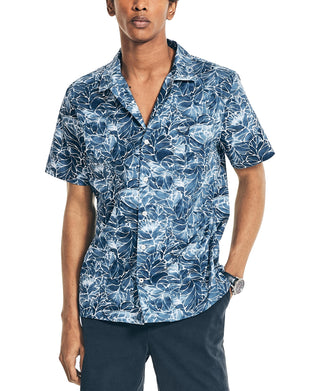 Nautica Men's Stretch Cotton Floral Print Short Sleeve Shirt Blue Size Large