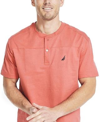 Nautica Men's Solid Henley Shirt Red Size Medium