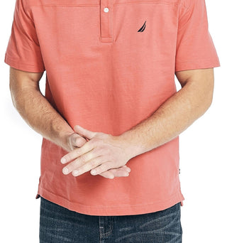 Nautica Men's Solid Henley Shirt Red Size Medium