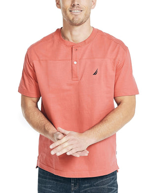Nautica Men's Solid Henley Shirt Red Size Medium