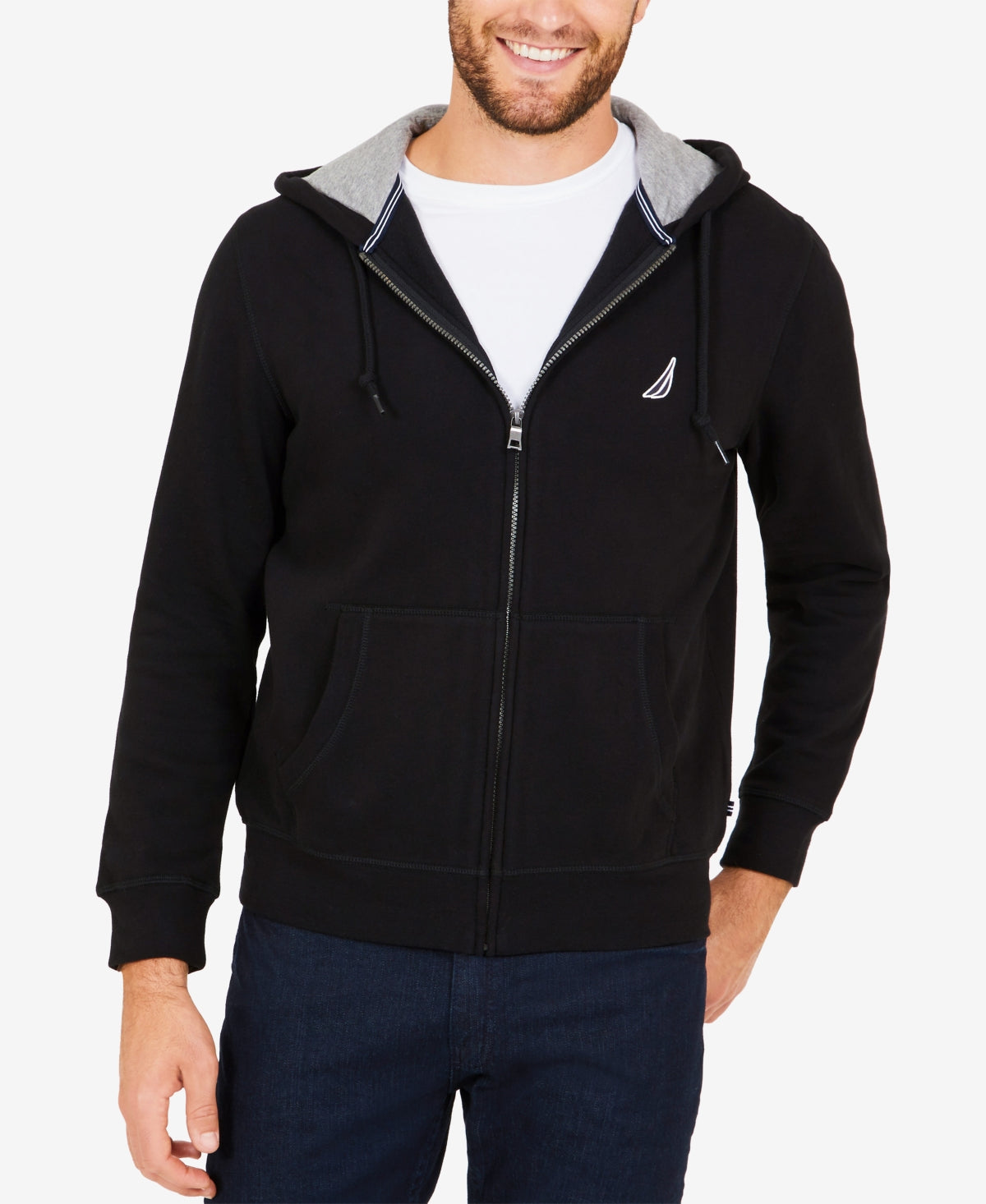 Nautica Men's Classic Fit Soft Knit Fleece Zip Hoodie Black Size Large