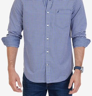 Nautica Men's Classic Fit Long Sleeve Gingham Check Poplin Shirt Blue Size XX-Large