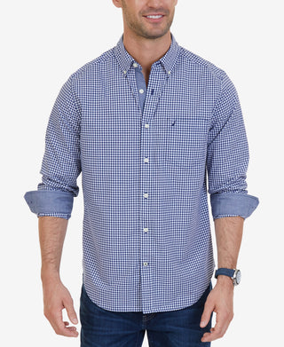Nautica Men's Classic Fit Long Sleeve Gingham Check Poplin Shirt Blue Size XX-Large