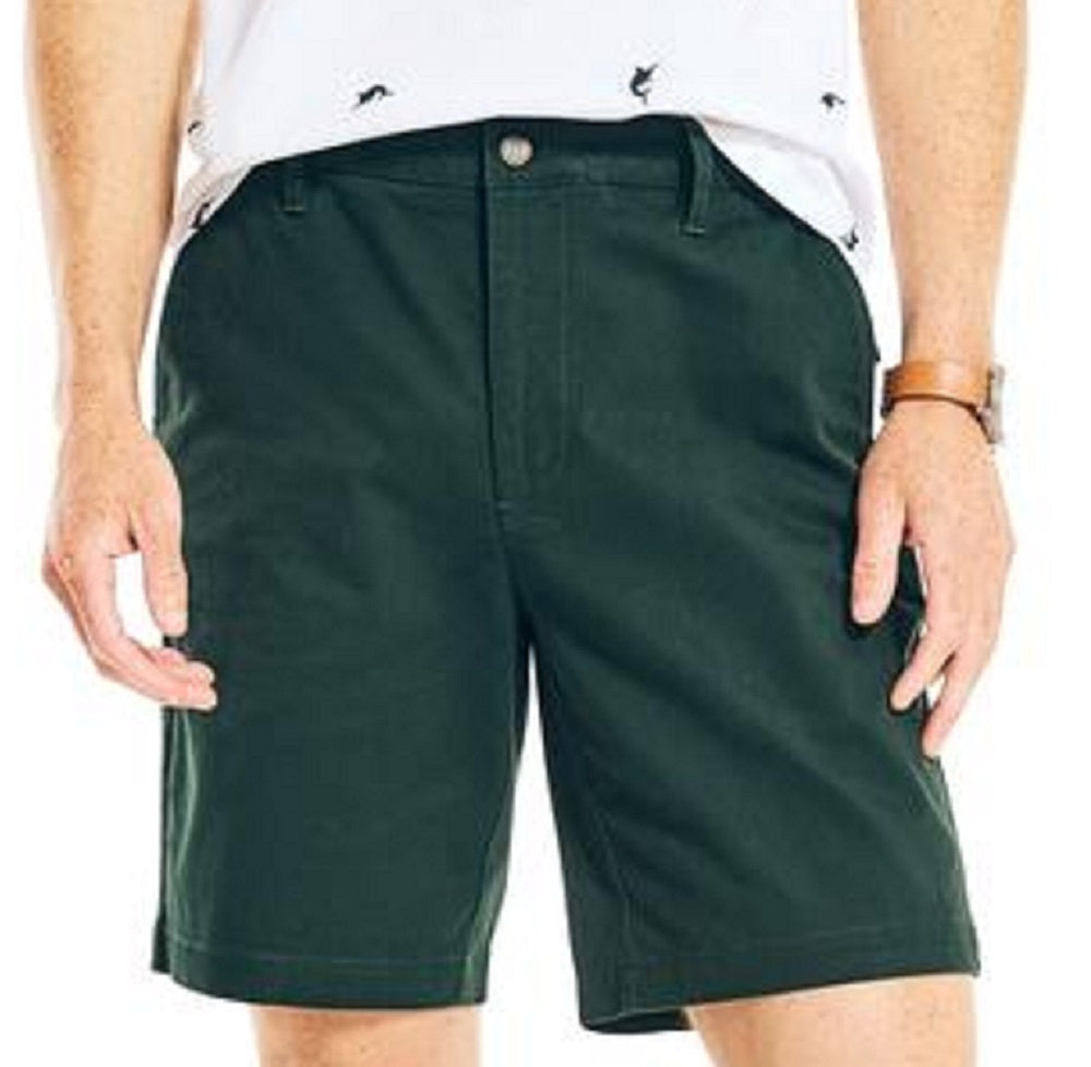 Nautica Men's Classic Fit Stretch Chino Flat Front Deck Short Green Size 36