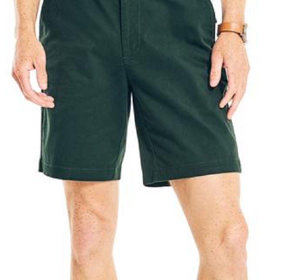 Nautica Men's Classic Fit Stretch Chino Flat Front Deck Short Green Size 36