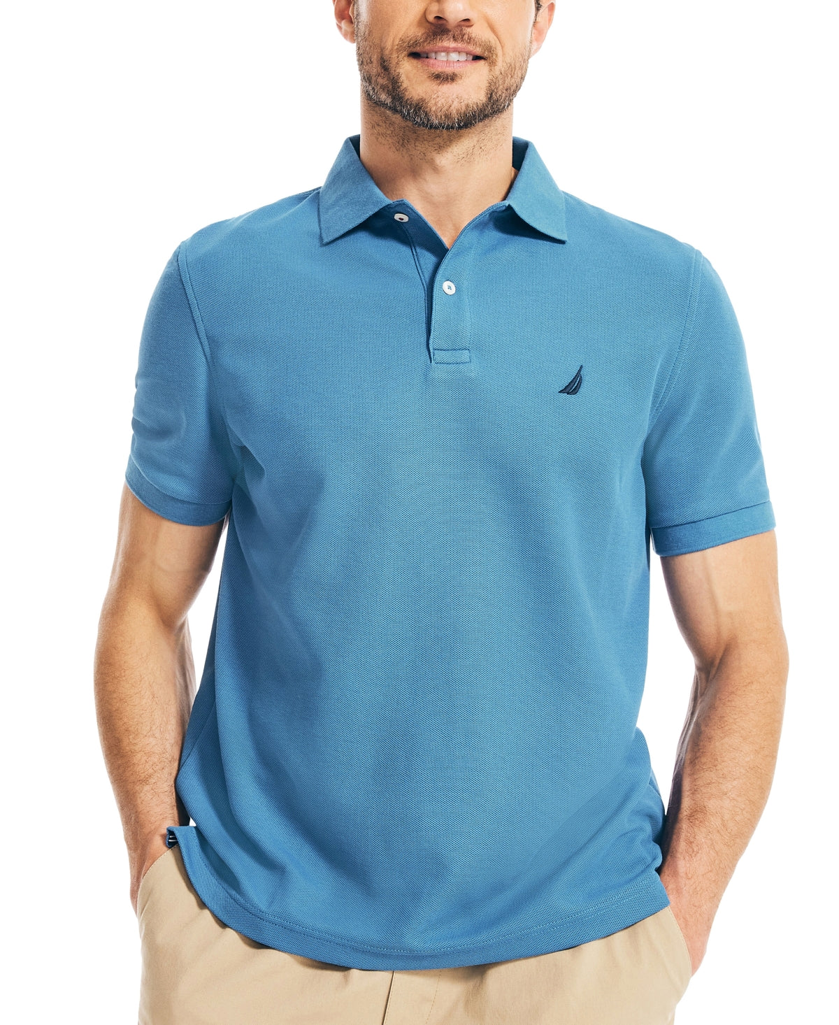 Nautica Men's Sustainably Crafted Classic Fit Deck Polo Shirt Blue Size Small