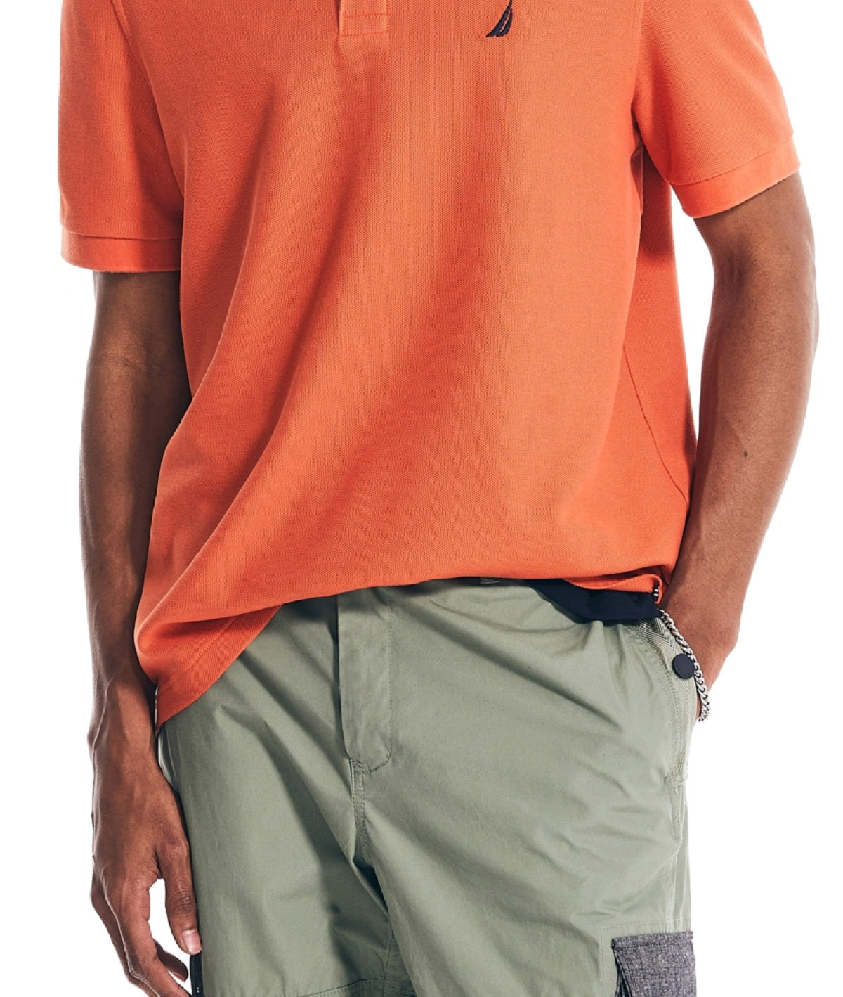 Nautica Men's Sustainably Crafted Classic Fit Deck Polo Shirt Orange Size Small