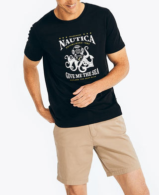 Nautica Men's Sustainably Crafted Give Me The Sea Graphic T-Shirt Black Size X-Large