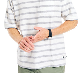 Nautica Men's Loose Fit Oversized Crew Neck Stripe Pocket T-Shirt White Size Large