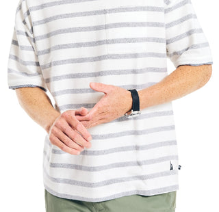 Nautica Men's Loose Fit Crew Neck Stripe Pocket T-Shirt White Size X-Large