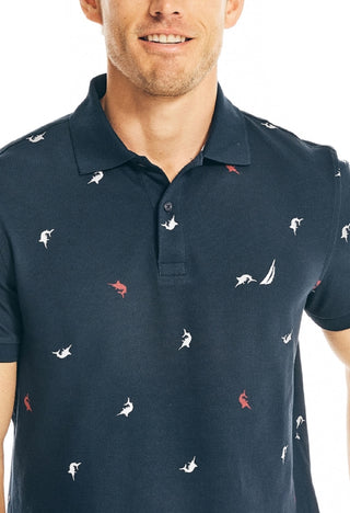Nautica Men's Sustainably Crafted Classic Fit Critter Print Deck Polo Blue Size Large