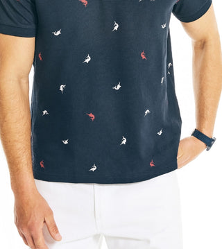 Nautica Men's Sustainably Crafted Classic Fit Critter Print Deck Polo Blue Size Large