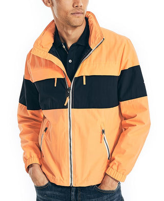 Nautica Men's Colorblock Lightweight Hooded Jacket Orange Size Large