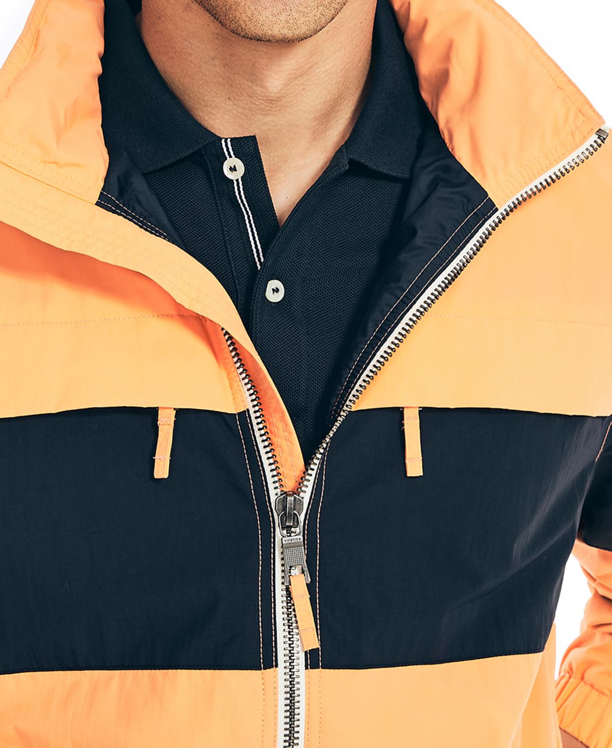 Nautica Men's Colorblock Lightweight Hooded Jacket Orange Size Large