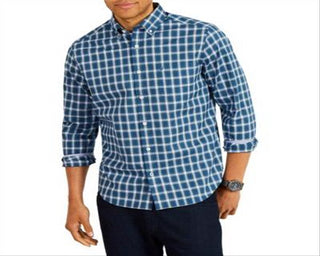 Nautica Men's Classic Fit Plaid Button Down Shirt Blue Size Large