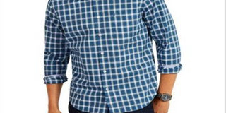 Nautica Men's Classic Fit Plaid Button Down Shirt Blue Size Large