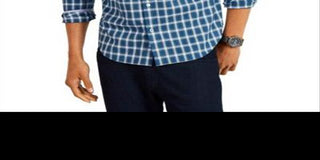 Nautica Men's Classic Fit Plaid Button Down Shirt Blue Size Large